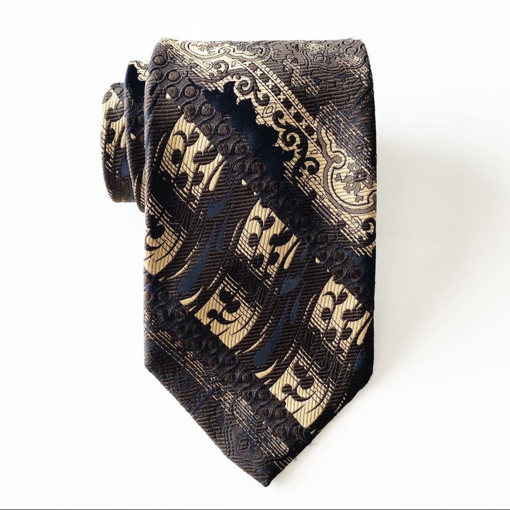 😊4/$20 Wallachs Brown Yellow Paisley Silk Tie